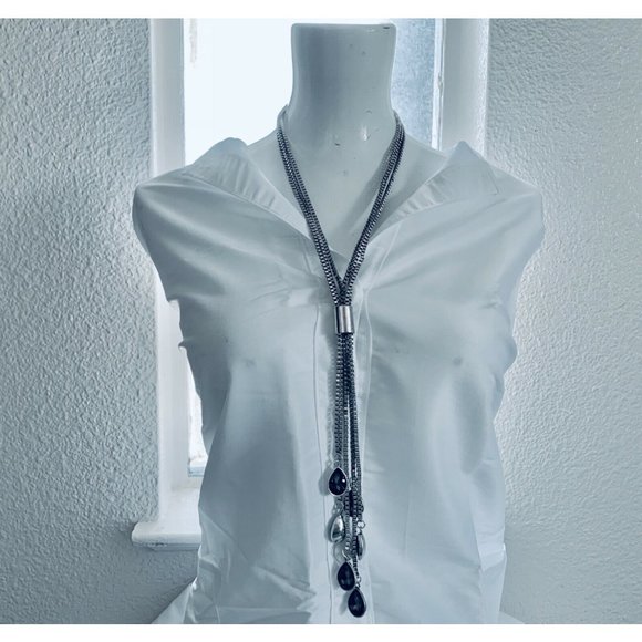 Teardrop Necklace with Black Crystals Beads and Charms-Silver Color Necklace - Picture 2 of 4